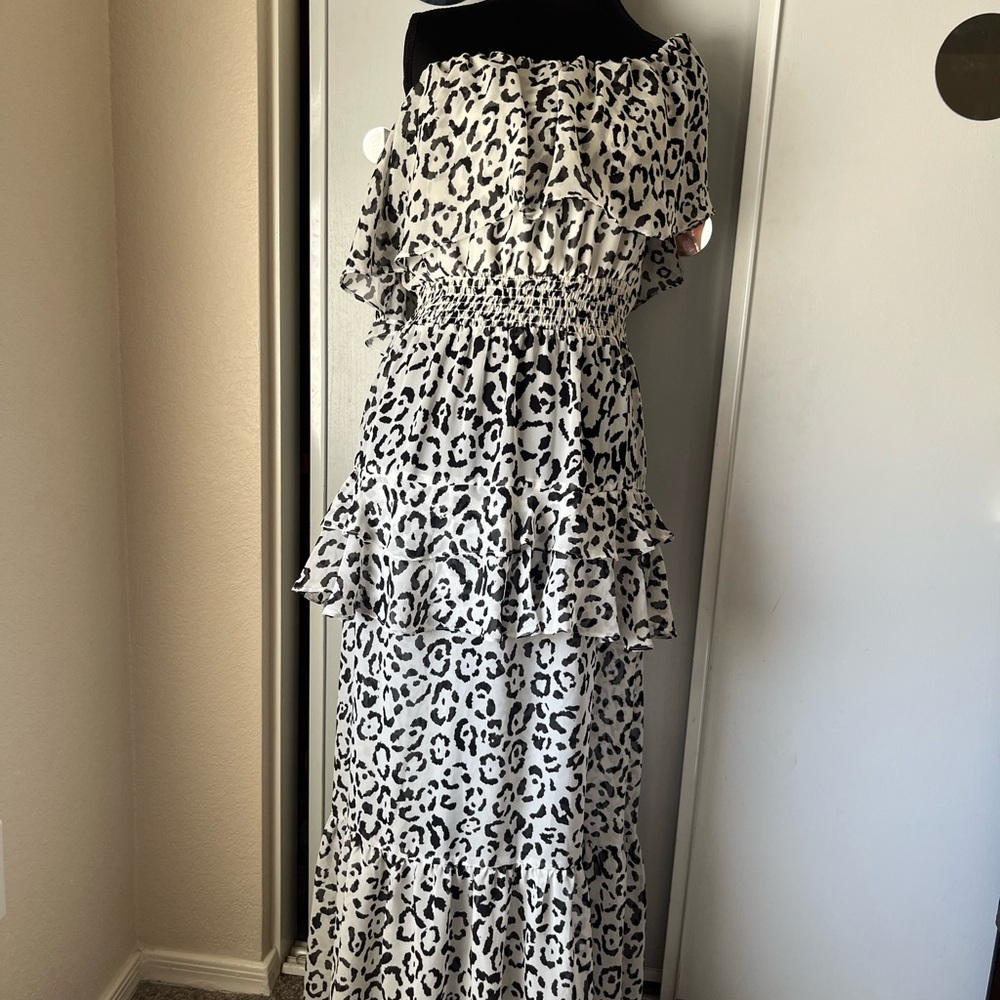 Taylor Black and White One Shoulder Flutter Sleeve Sundress